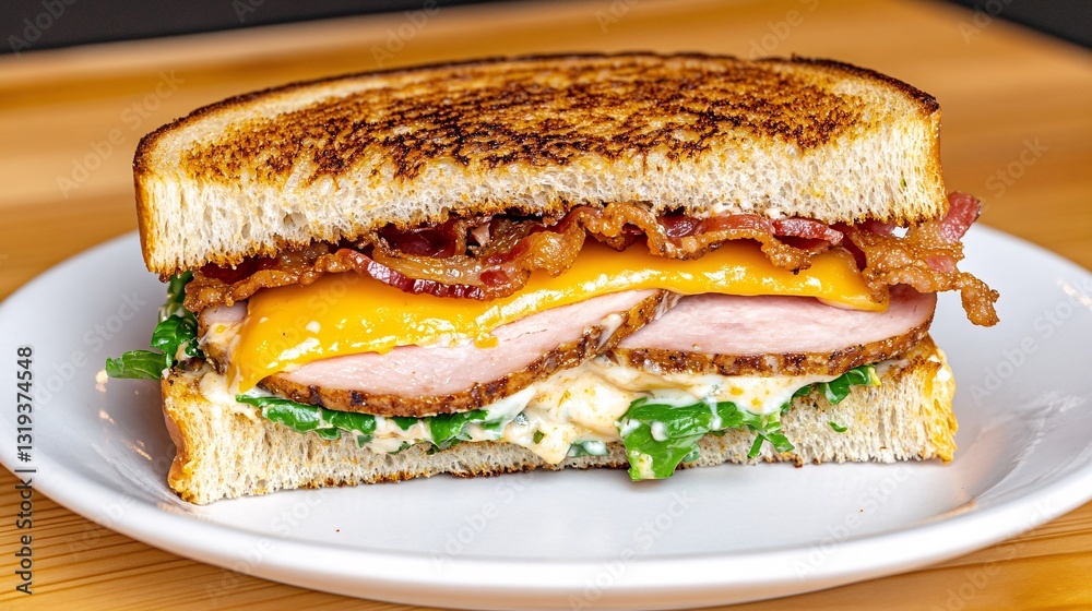 gourmet grilled cheese sandwich with bacon and fresh ingredients gourmet grilled cheese sandwich with bacon and fresh ingredients
