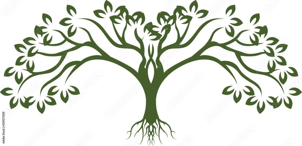 Fototapeta premium Minimalist blue and green combination tree logo, futuristic touch geometric elements, suitable for brands that focus on green technology, or the environment. Available in high quality vector format.