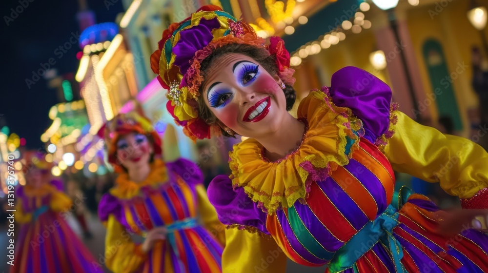 Fototapeta premium Vibrant Carnival Performer at Night