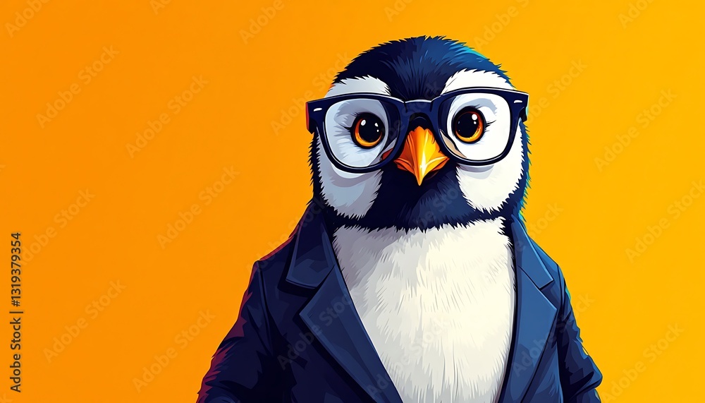 Naklejka premium Stylish Penguin in Glasses Artwork Digital Art Print