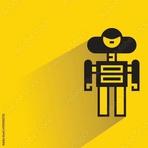 robot character with shadow on yellow background