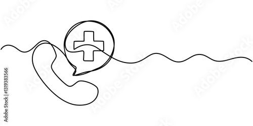 Continuous Line Drawing of Ask Your Doctor Icon. Hand Drawn Symbol Vector Illustration, Emergency Call - Icon. Coronavirus vector illustration, Telemedicine, Doctor Consultation by Phone at Home Line.