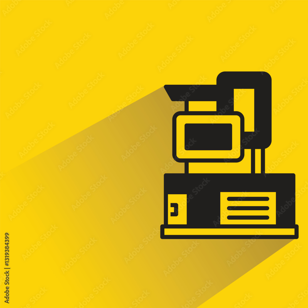 modern building icon with shadow on yellow background modern building icon with shadow on yellow background