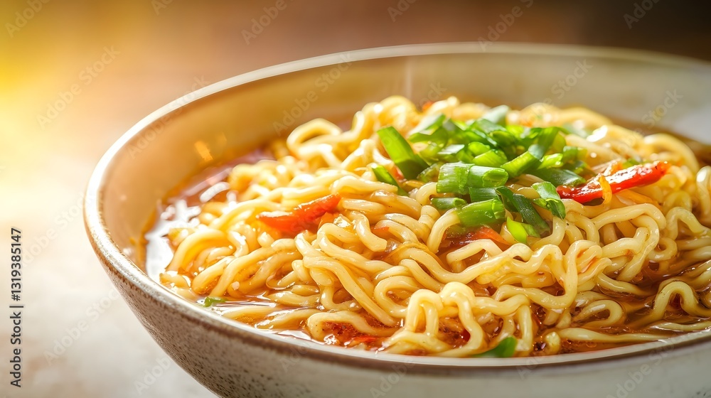 Single Noodle Block with Golden Sunlight Highlights on Neutral Background Single Noodle Block with Golden Sunlight Highlights on Neutral Background