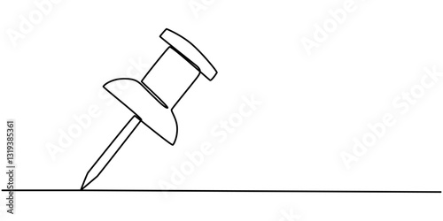 Continuous one line drawing of a paper pin. Drawing pin. Vector illustration. Single line pushpin, Continuous line drawing Red push pin Thumbtack icon neon glow vector illustration concept, Red pin.