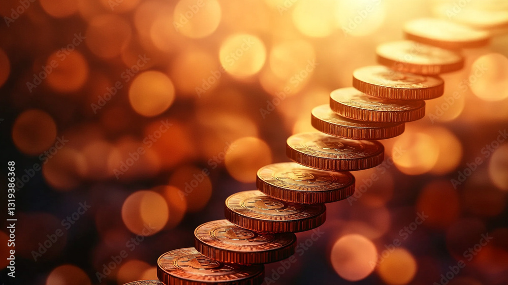 Obraz premium Gold coins on the steps of the stairs leading up. Career growth, business success.