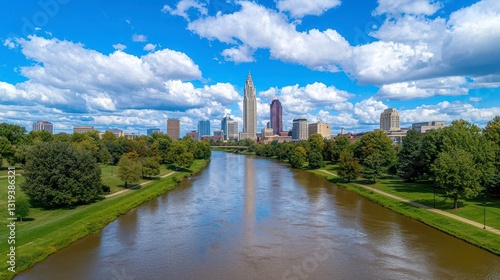 Stunning urban landscape showcasing the vibrant city of columbus ohio with modern architecture and scenic river views