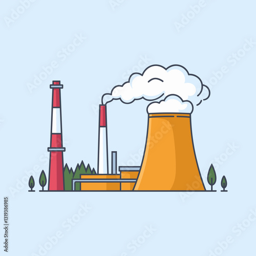 A towering cooling tower at a chemical plant, releasing large plumes of steam into the sky, essential for regulating temperature in industrial processes