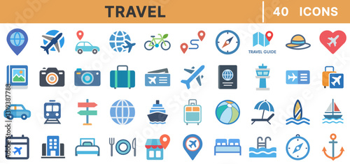 "Travel Icons Bundle - Journey, Airplane, Vacation, Map, Destination, Transportation, Cruise, Passport, Trip, Adventure"
