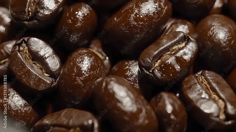 Aromatic and Indulgent Roasted Coffee Beans in Ultra-Close-Up Aromatic and Indulgent Roasted Coffee Beans in Ultra-Close-Up