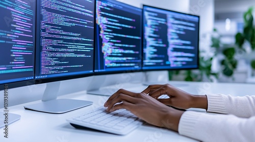 empowering coders: a modern development workspace with multiple monitors