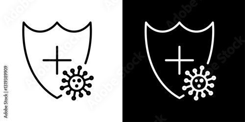 Shield virus icon set in black and white colors