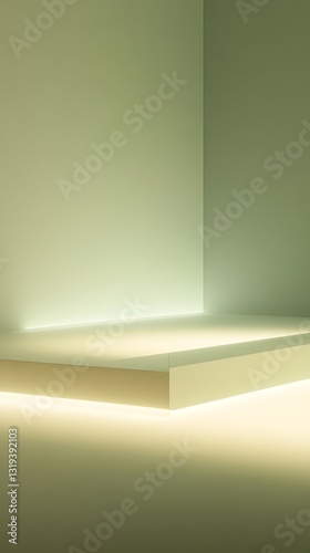 Geometric Light Play: An abstract composition of clean lines and soft lighting, casting gentle shadows and creating a serene atmosphere for product displays.