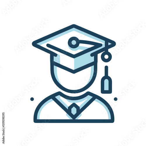 Graduating student illustration wearing graduation cap and gown symbolizing academic achievement and success with copy space