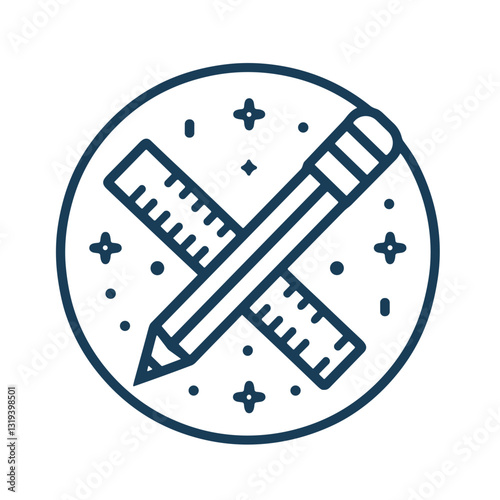 Creative design tools illustration featuring pencil and ruler in a decorative circle with copy space
