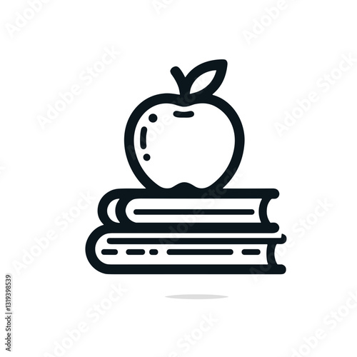 Textbooks with apple illustration symbolizing education and learning with copy space
