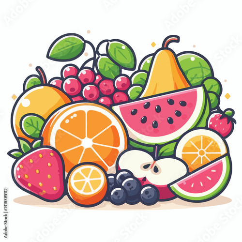 fruit, food, fresh, illustration, lemon, juicy, summer, healthy, background, organic, vector, vegetarian, dessert, vitamin, orange, berry, apple, banana, nutrition, diet, vegan, watermelon, sweet, car