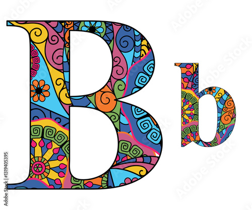 Vector image letter of the English alphabet with colorful vintage hand drawn pattern isolated on transparent background