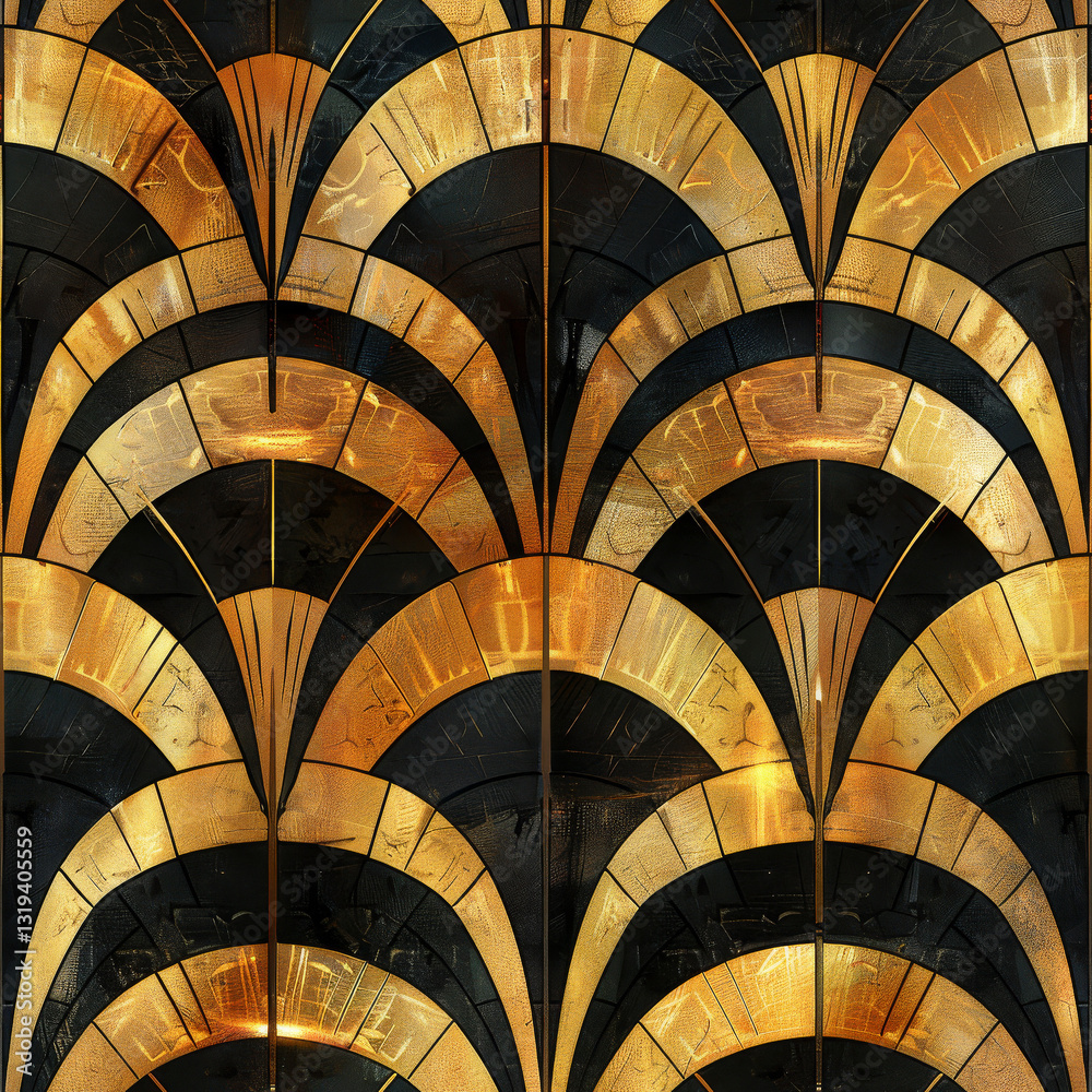 Fototapeta premium Intricate gold and black tile design pattern