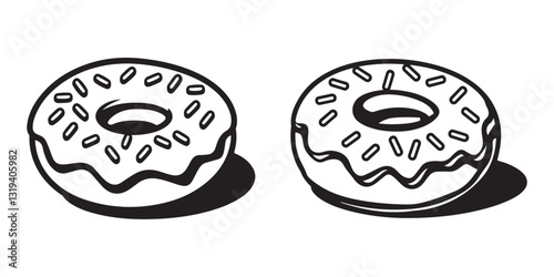 Set of different donuts doodle outline black and white vector illustration isolated on white background. Line doughnuts drawing collection