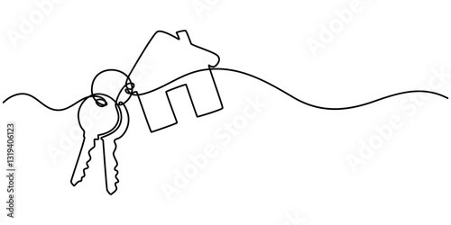 Continuous one line art drawing symbol of house keys, Real Estate Line Icon Vector Design, Continuous One Line Drawing Real Estate Icons Concept. Single Line Vector Illustration, Continuous one line. 