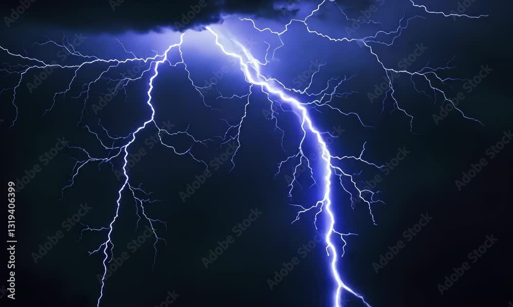 Electric Blue Lightning Storm Display Across Dark Cloudy Night Sky ...