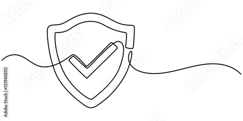 Continuous line drawing of padlock. Closed lock. One line drawing. Single line art. Vector illustration, Shield, Protection, Security Continuous Line, Lock continuous one line drawing of Isolated. 