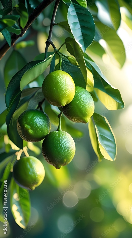 Fresh Green Limes Growing on a Tree Branch Fresh Green Limes Growing on a Tree Branch