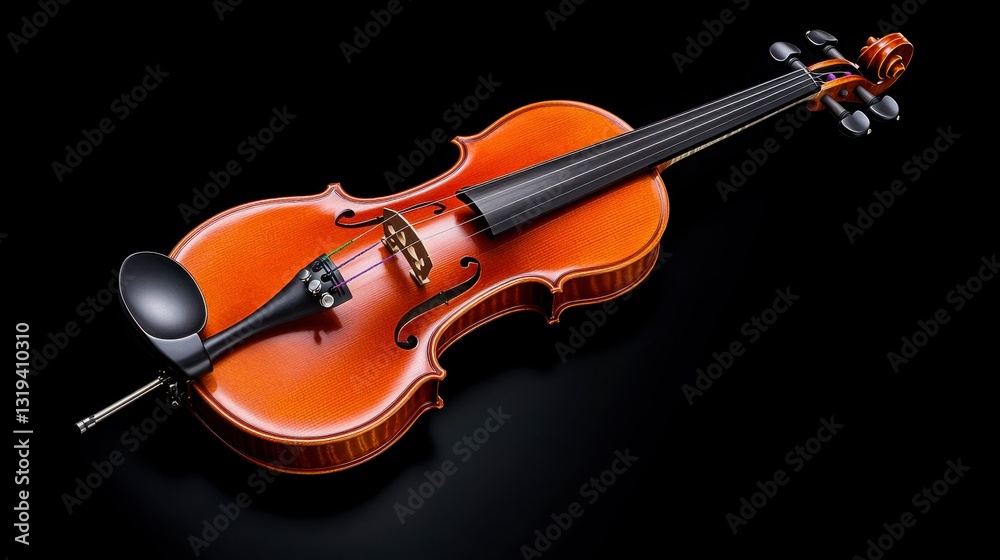 Fototapeta premium Elegant Violin with Bow Displayed on Dark Background
