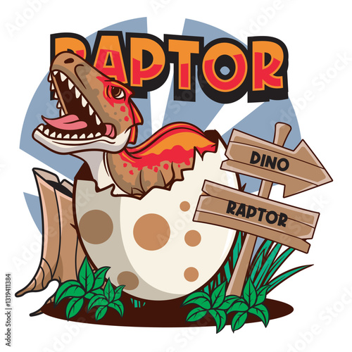Vector Illustration of Tiny Raptor in The Egg with Cute Illustration Available for Tshirt Design