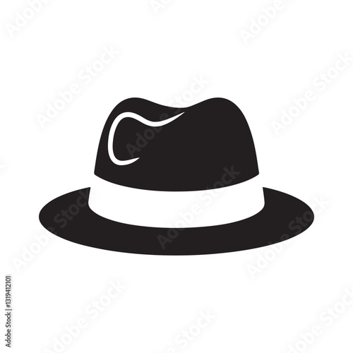 Black hat isolated on white background, classic retro style fedora accessory