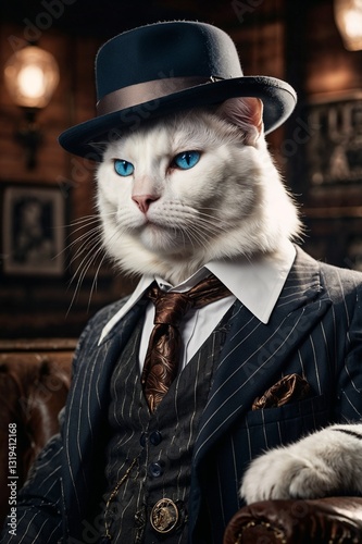Purring with Influence: The Aristocratic Feline Crime Boss of the Prohibition Era, Dressed in Elegant Clothing