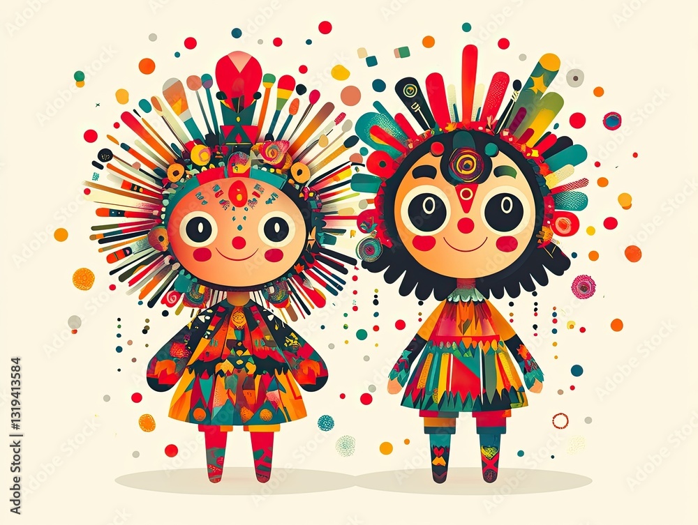 Two colorful festive characters celebrating with joyful radiance. Ai generated