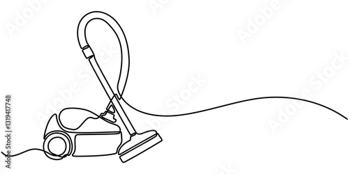 Vacuum cleaner continuous line drawing. One line art of home appliance, cleaning, apartment cleaning, smart technology, hoover, continuous one line drawing, vacuum cleaner drawing by one continuous. 