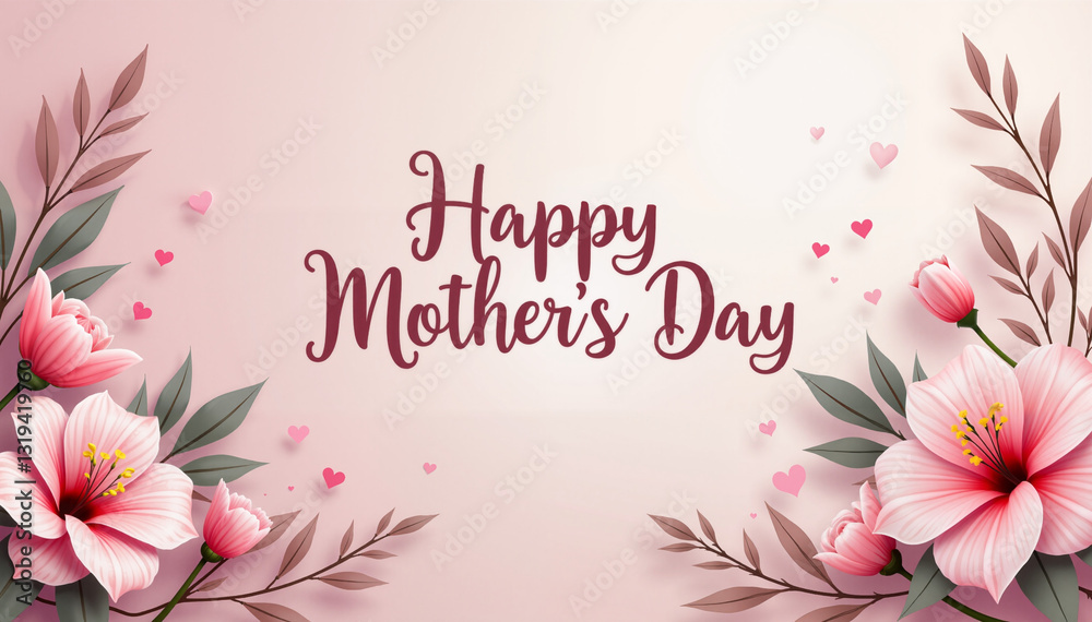 Naklejka premium Pink Floral Happy Mother's Day Card Design