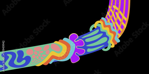 Abstract pattern with bright colors on dark background. Hand drawn vector illustration with free space for background design.