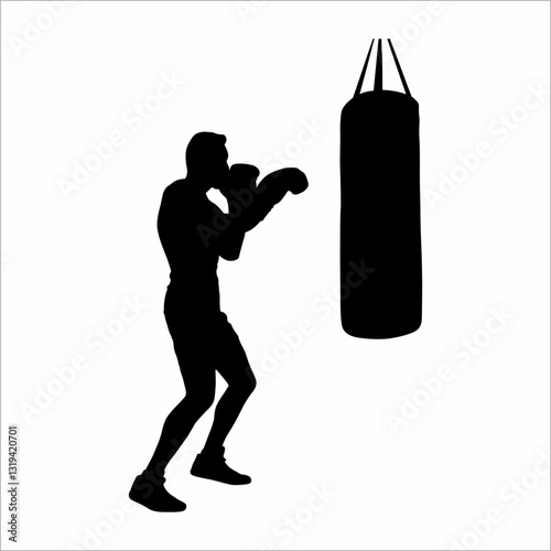 silhouette of a boxer and a punching bag
