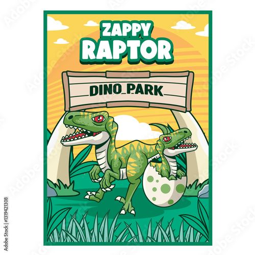 Vector Illustration of Tiny Raptor with Cute Illustration Available for Poster