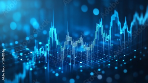 Digital stock market graph on a blue background, illuminated dots and lines forming a concept of analysis Generative AI