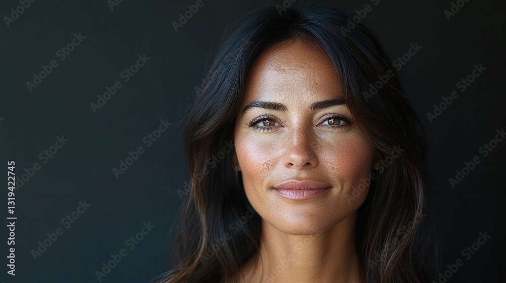A woman with a tan face and dark hair is smiling A woman with a tan face and dark hair is smiling