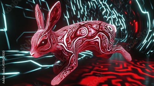 Cyberpunk Rabbit in Neon Tunnel