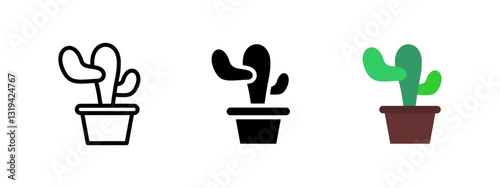 Cactus icon. Potted succulent plant vector illustration. Indoor greenery and home decor symbol. Nature and desert flora pictogram.