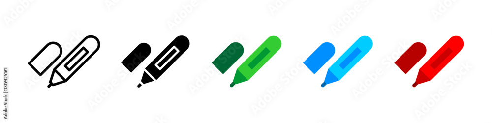 Marker pen icon. Writing and highlighting tool vector illustration. Stationery for school, office, and art design. Ink pen pictogram. Education and creative drawing concept. Marker pen icon. Writing and highlighting tool vector illustration. Stationery for school, office, and art design. Ink pen pictogram. Education and creative drawing concept.