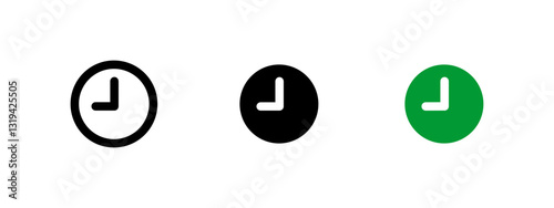 Clock icon. Analog timepiece vector illustration. Classic round wall watch symbol. Time measurement and scheduling concept. Business deadline and punctuality sign.