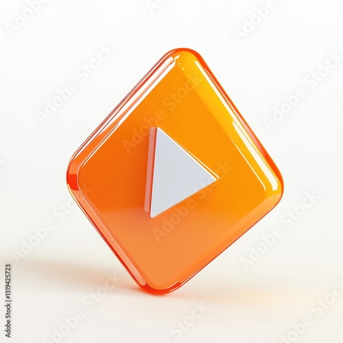 Free Download Vibrant Orange Play Button Icon with 3D Arrow. Perfect Symbol for Video and Web Interfaces in a Striking Blue and White Background - GFXLoad