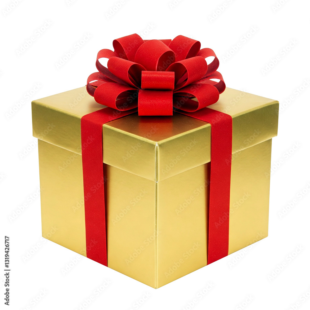 Obraz premium golden gift box with red bow isolated on white background