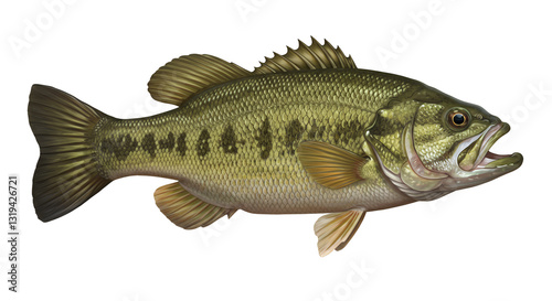 Bass Fish Swimming Detailed Illustration Isolated on a White Background