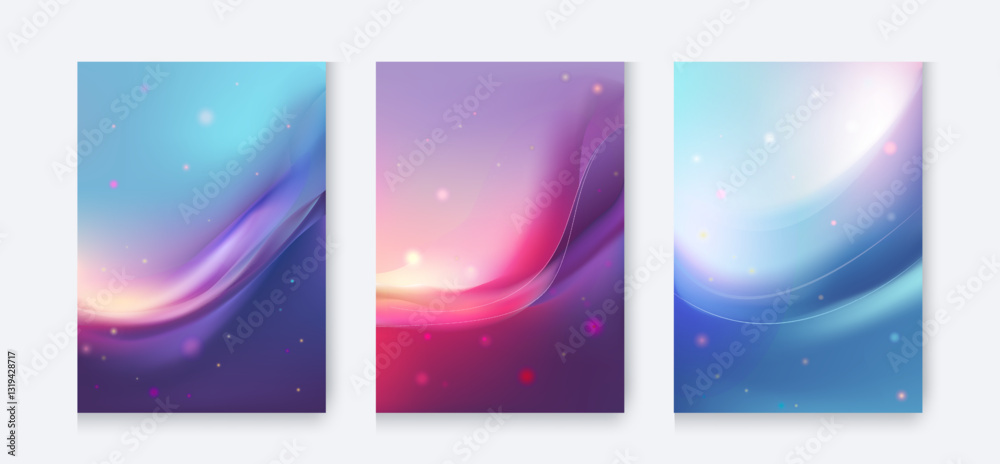 Fototapeta premium Abstract gradient wave backgrounds with glowing light effects and bokeh. Modern blue and purple futuristic design for posters, banners, brochures, and graphic templates