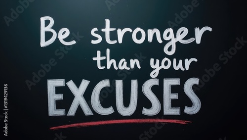 Motivational phrase displayed in chalk on a blackboard, highlighting the notion of strength and persistence. Be stronger than your excuses.