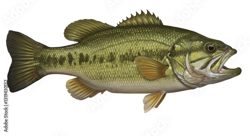 Isolated Largemouth Bass Fish Open Mouth Illustration Freshwater Wildlife